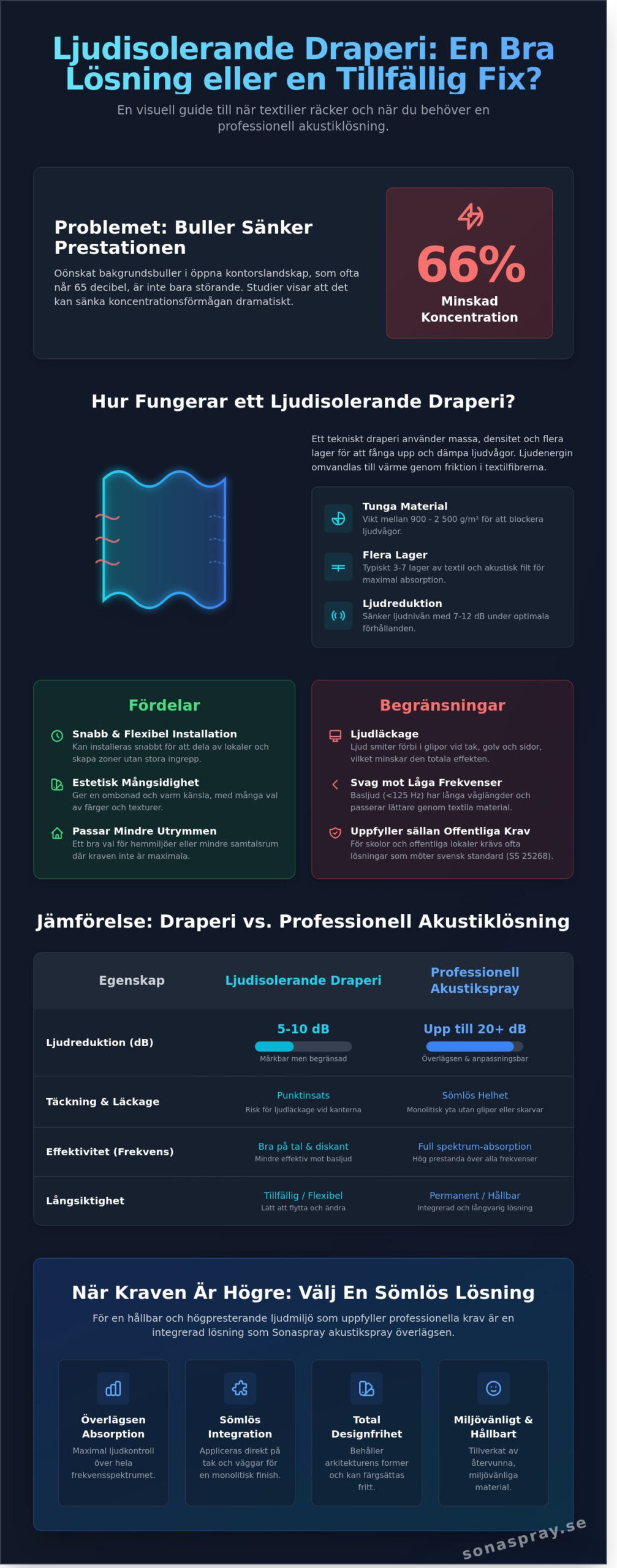 Ljudisolerande draperi: Guide till funktion, begränsningar och alternativ